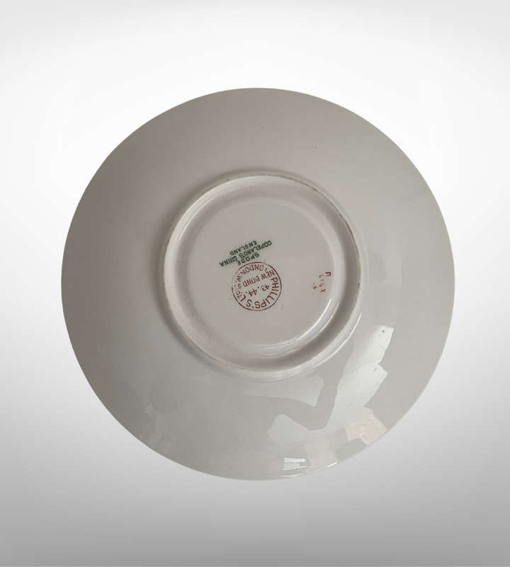 Antique Spode Copelands Tea Cup & Saucer  Ditsy Florals, Green Rim, Phillips Ltd Mark (19081929)