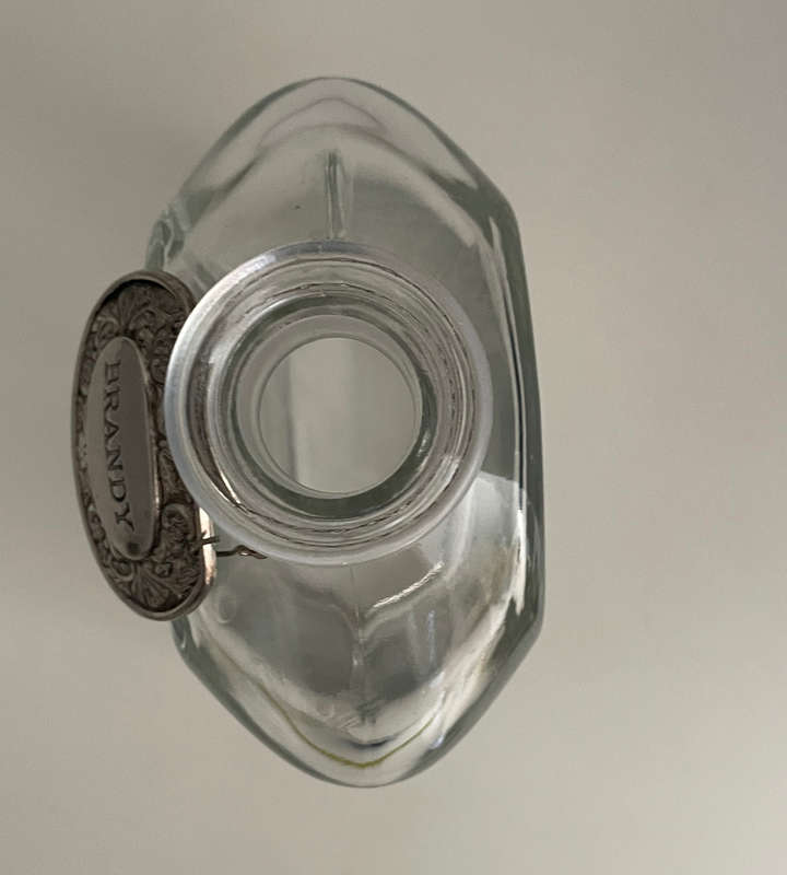 Capitol 750ml Hexagonal Glass Decanter with Stopper | 2 Silverplate Ianthe Decanter Labels