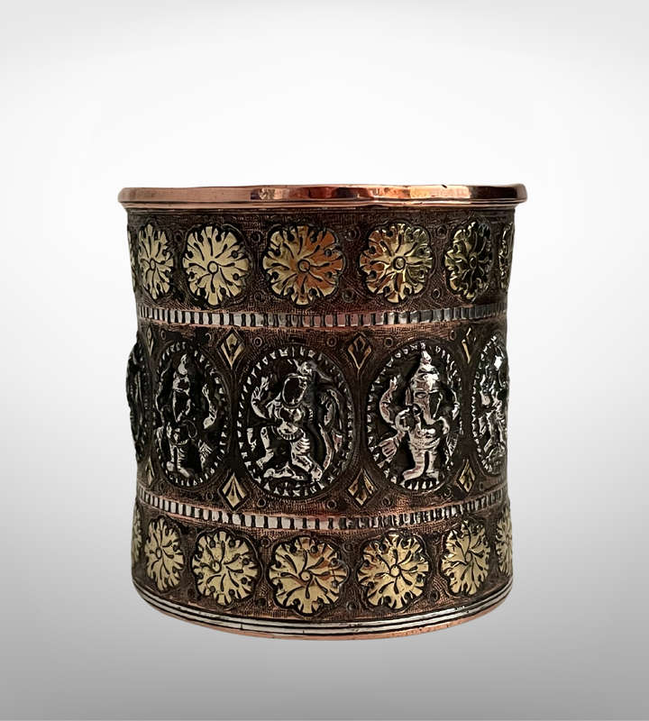 Antique 19th Century Hindu Ritual Puja Vessel  Silver & Brass Overlaid Copper  Tamil Nadu, India
