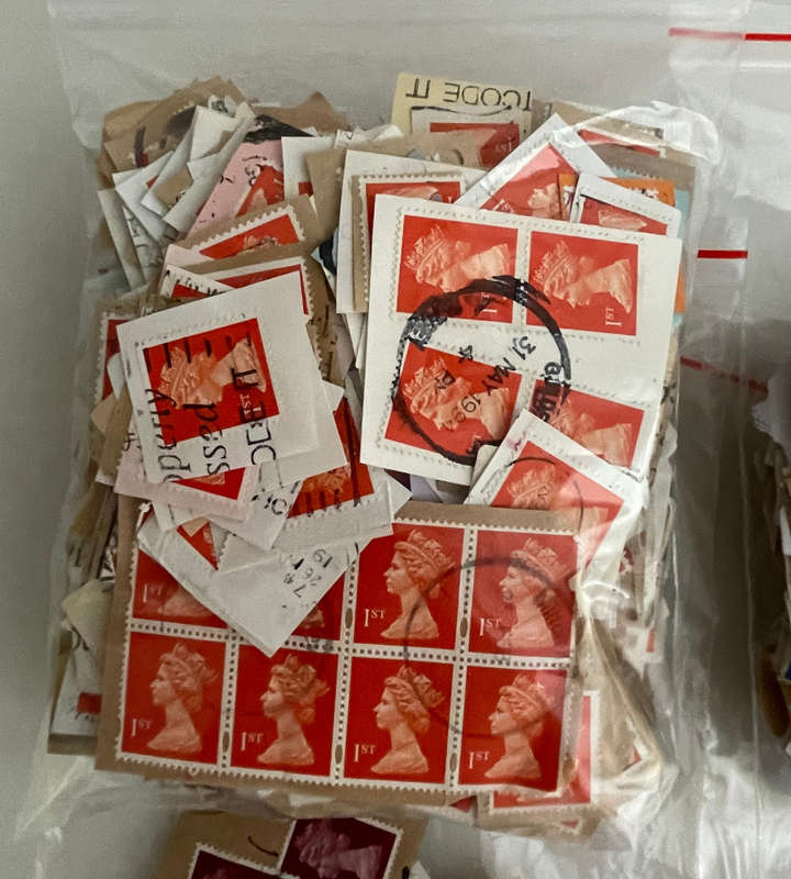 Massive Bulk Lot of UK Machin Definitive Stamps  Thousands on Paper  Lifetime Collection