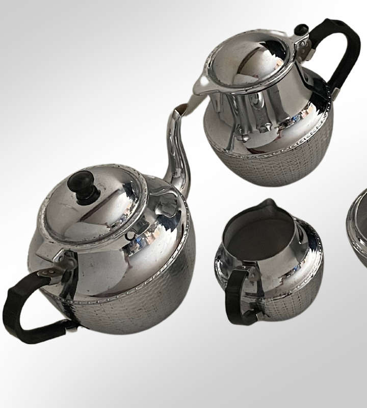 Vintage 1930's- 1960s Swan Brand Wikka Ware Chrome Tea & Coffee Service - 4 Piece Set