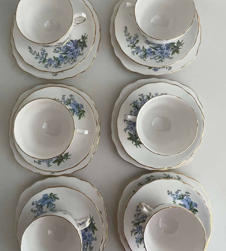 Vintage Royal Vale 21-Piece Bone China Tea Set  Blue Floral, Ridgway Potteries 1962
