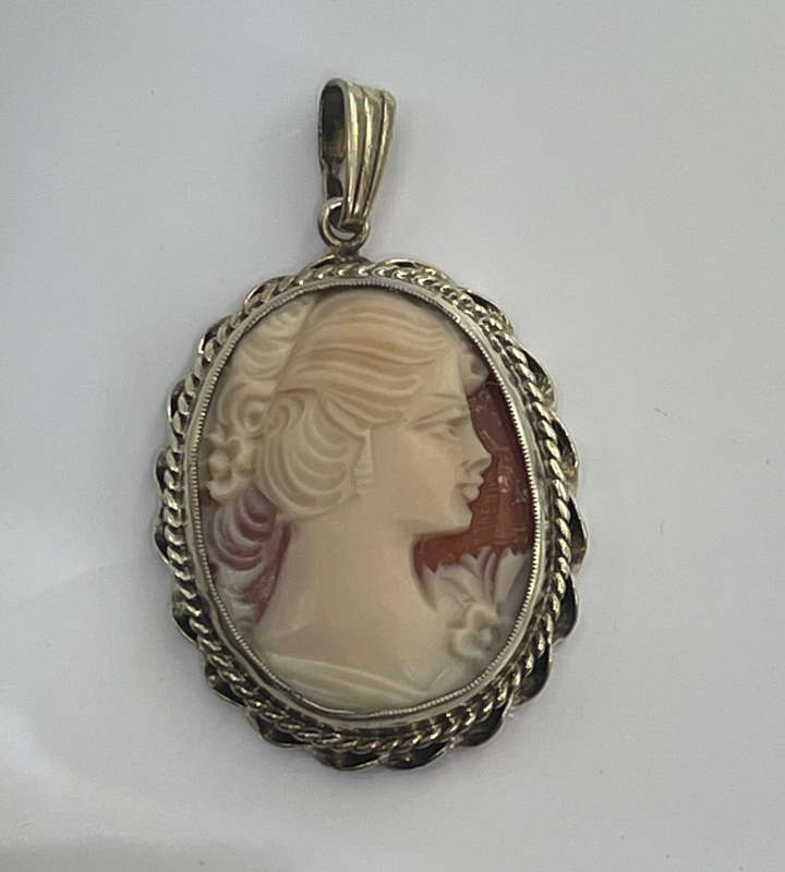 Vintage Cameo Pendant  Marked SILV, Gold-Tone, 39mm  Classic Lady Portrait- Reduced