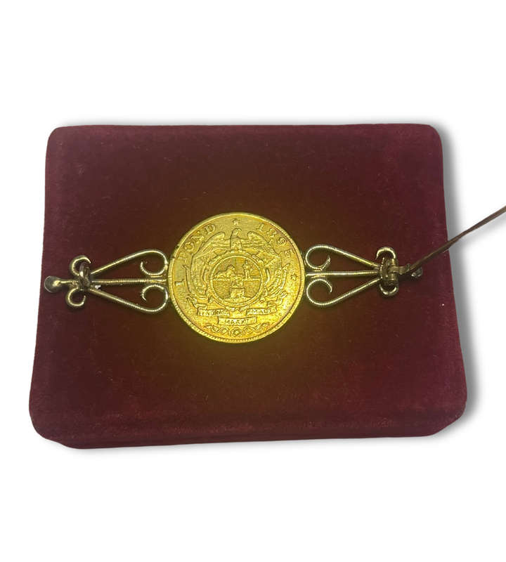 1895 South African Republic Paul Kruger 1 Pond Gold Coin Brooch  22ct Coin, 9ct Brooch  10.7g