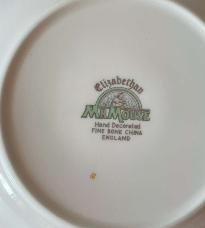 Mr. Mouse Elizabethan Fine Bone China Childrens Cereal Bowl  Hand Decorated, Blue Rim