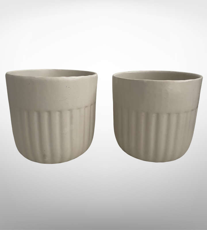 Heavy Set of 4 Thickly Potted Ceramic Planter Pots  2 Large & 2 Small, Natural White Color