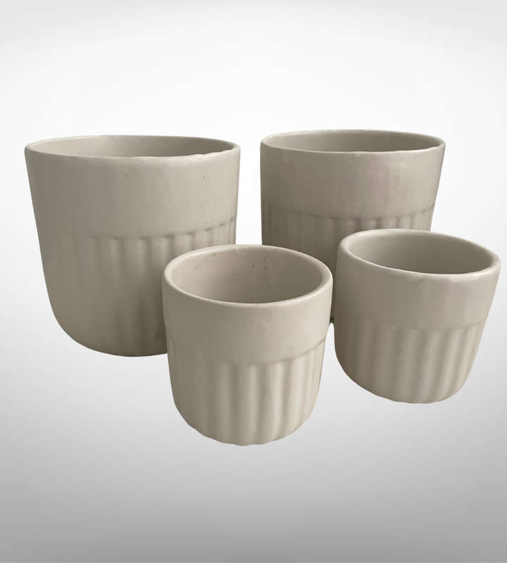 Heavy Set of 4 Thickly Potted Ceramic Planter Pots  2 Large & 2 Small, Natural White Color