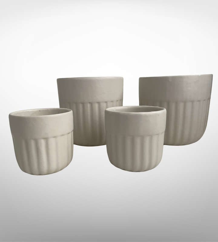 Heavy Set of 4 Thickly Potted Ceramic Planter Pots  2 Large & 2 Small, Natural White Color