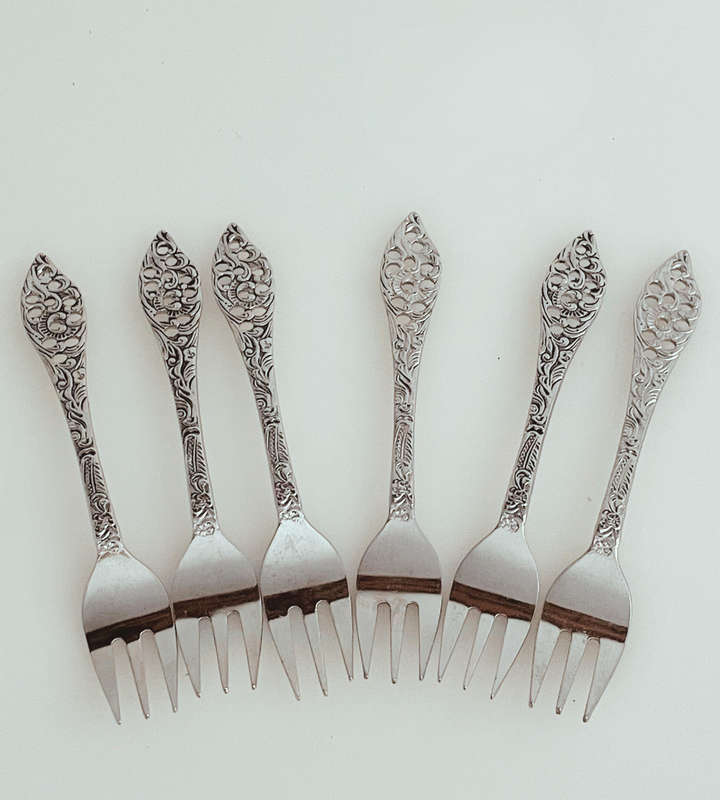 Set of 6 Vintage Elwezetta Chrome-Plated Cake Forks  Made in Holland
