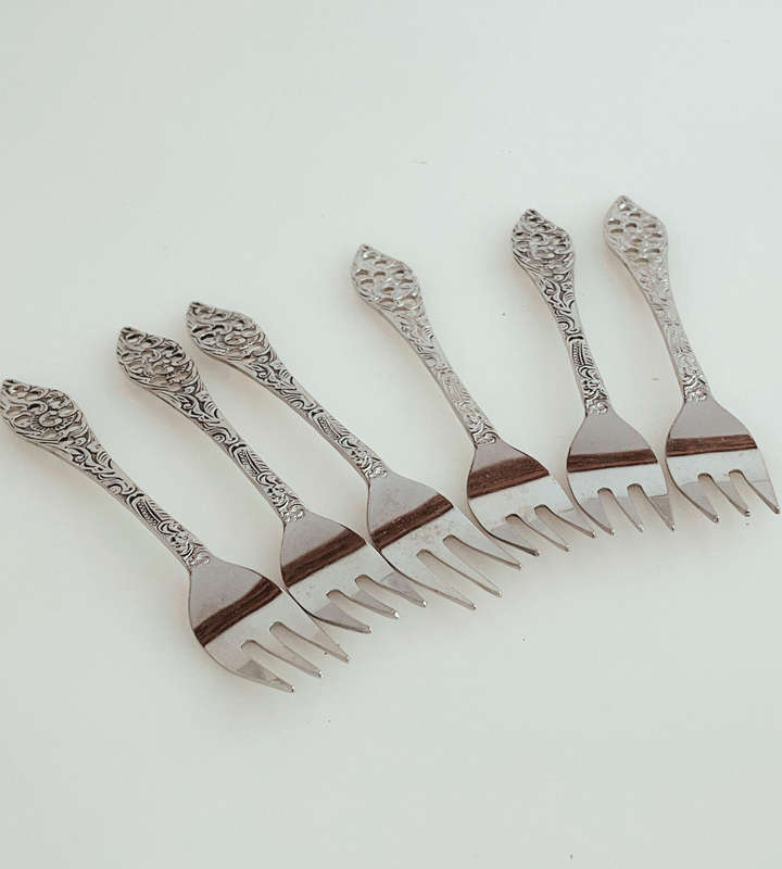 Set of 6 Vintage Elwezetta Chrome-Plated Cake Forks  Made in Holland