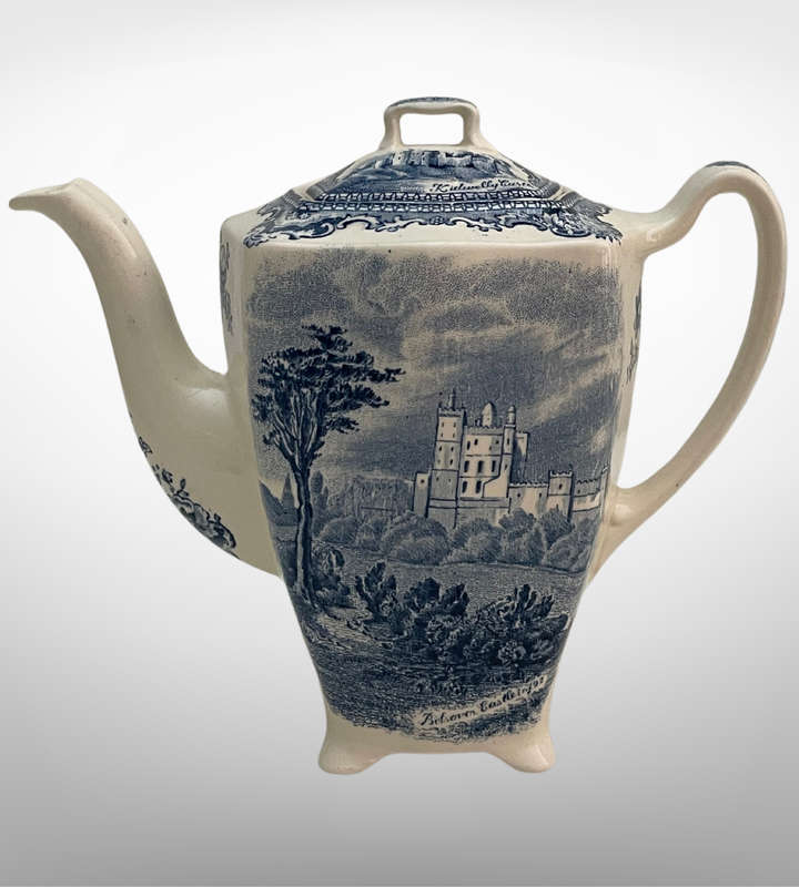 Rare Find Johnson Bros Old Britain Castles Teapot | Kidwelly & Bolsover Scenes | c.1930 | Blue & W