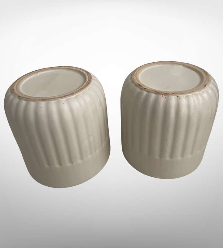 Heavy Set of 4 Thickly Potted Ceramic Planter Pots  2 Large & 2 Small, Natural White Color