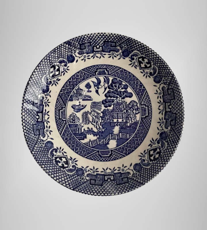 Vintage Blue Willow Transferware Coupe Saucer  Barratts of Staffordshire, 1950s-1970s, 144mm