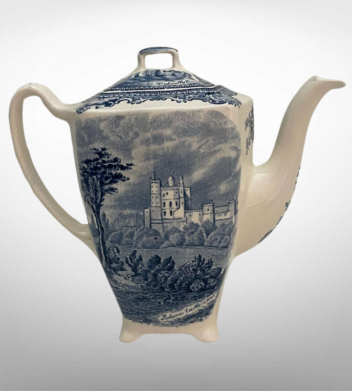 Rare Find Johnson Bros Old Britain Castles Teapot | Kidwelly & Bolsover Scenes | c.1930 | Blue & W