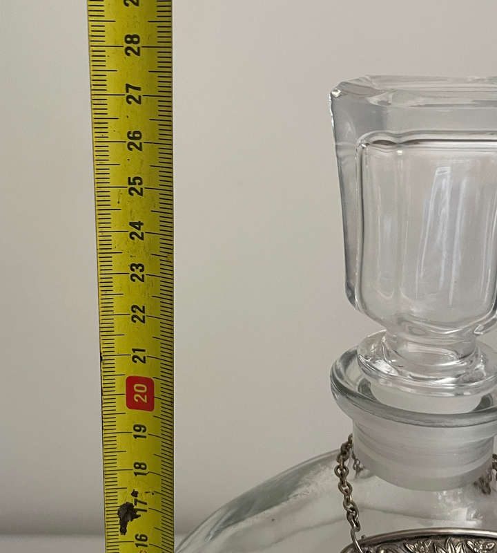 Capitol 750ml Hexagonal Glass Decanter with Stopper | 2 Silverplate Ianthe Decanter Labels