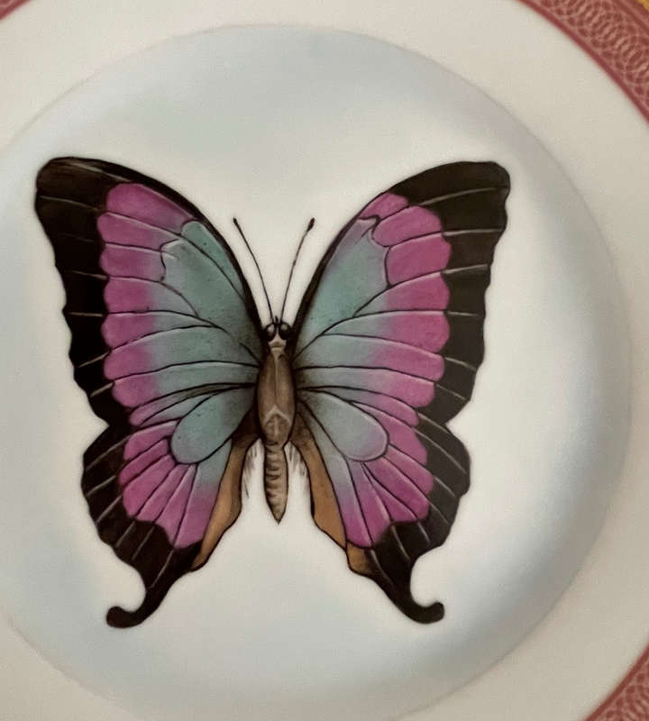 Set of 2 Hand-Painted Butterfly Side Plate Sized Wall Décor Plates by Daphne Karlson (2003)