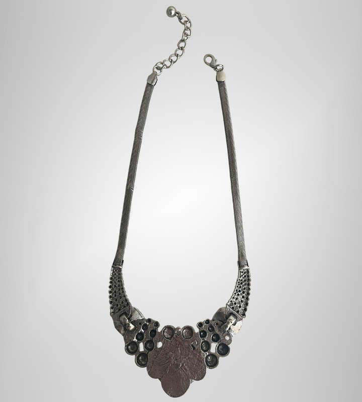 Bold Chunky Statement Necklace  Silver-Tone Snake Chain with Clear Crystal Accents (47cm)
