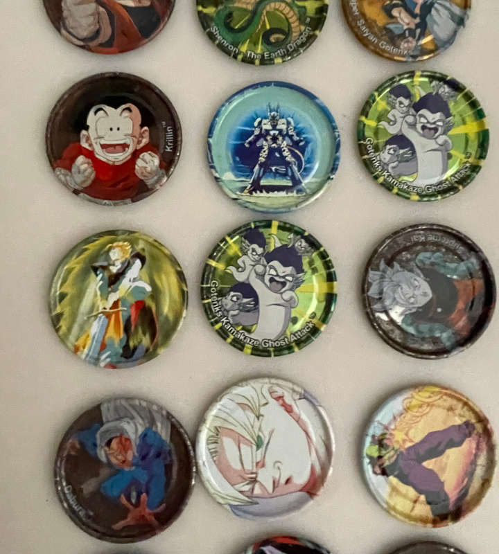 Lot of 48 Vintage Metal Dragon Ball Z Tazos - Silver, Gold & Click Tazos - Some Duplicates