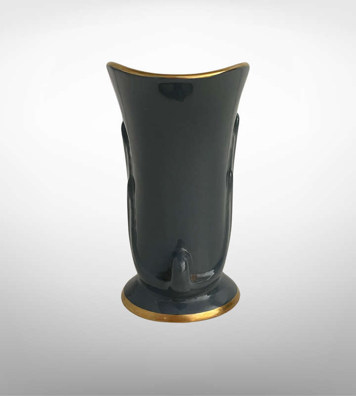 Vintage Carlton Ware Small Shell-Shaped Vase  Grey with Gold Trim & Pink Interior (1979)