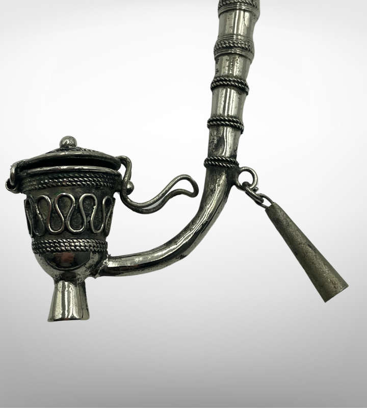 Vintage Chinese Paktong Smoking Pipe  Circa 1960s  Ornate Hand-Etched Design