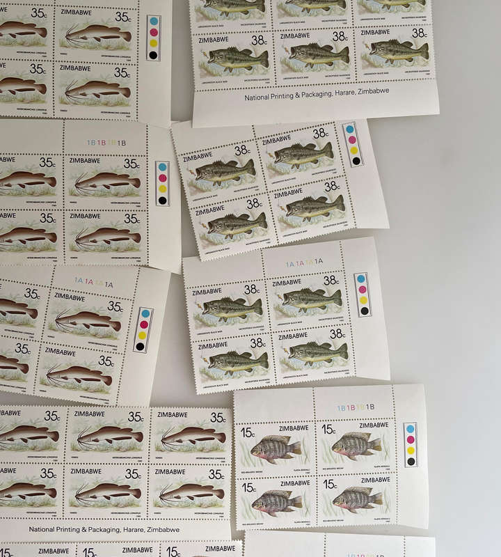1989 Zimbabwe Fish Stamp Sheets  6 Denominations  Full Sets  234 MNH Stamps