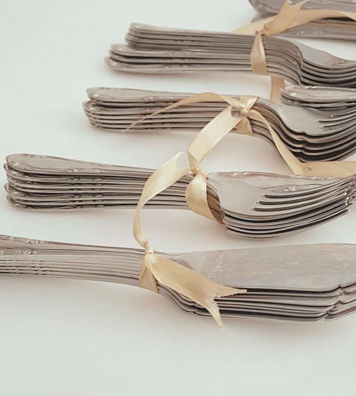 67-Piece Vintage Lucky Wood Japan 18-8 Stainless Steel Cutlery Set (1960s-1970s)