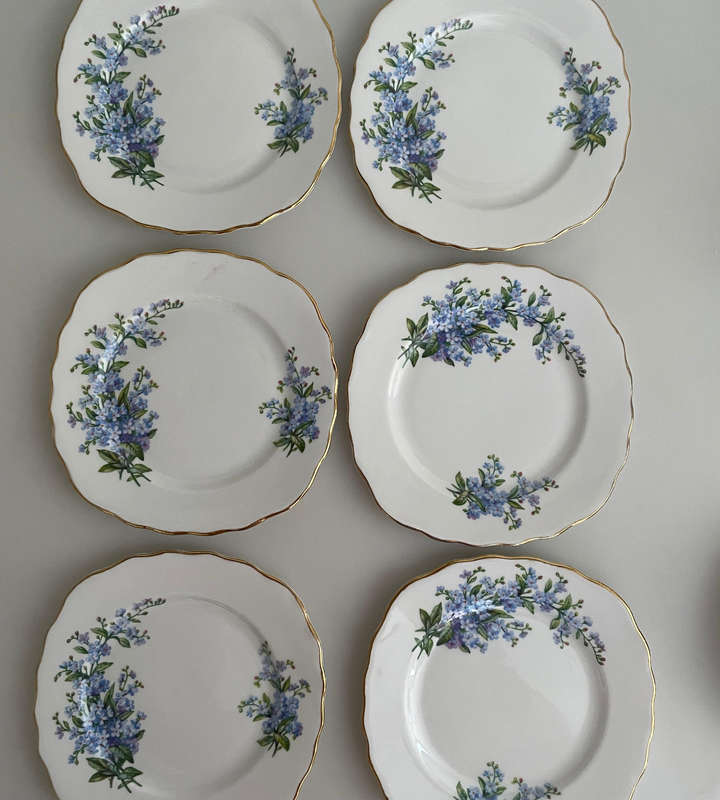 Vintage Royal Vale 21-Piece Bone China Tea Set  Blue Floral, Ridgway Potteries 1962
