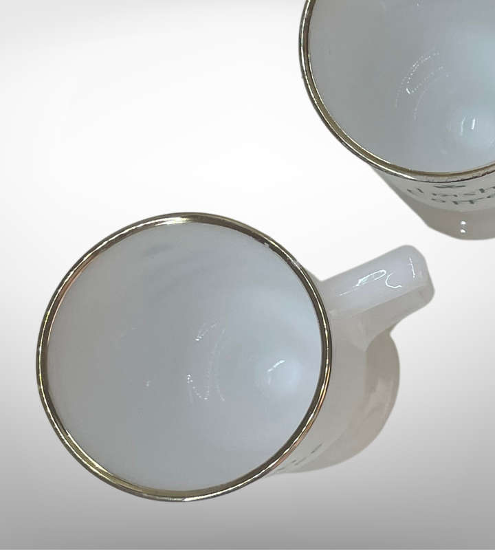 Set of 4 Vintage Bar Federal Glass Continental Cups  Irish Coffee, Milk Glass, 22kt Gold Rim