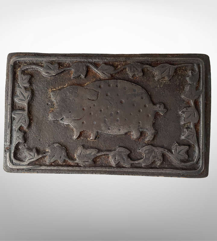 Vintage Rustic Cast Iron Bacon Press & 2 Stoneware Holders  Farmhouse Décor