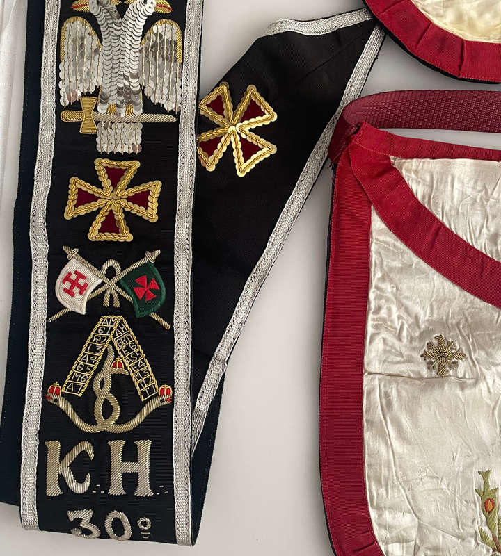 Rare Set of 4 Vintage Masonic Regalia  Rose Croix 30th Degree  Aprons & Sashes