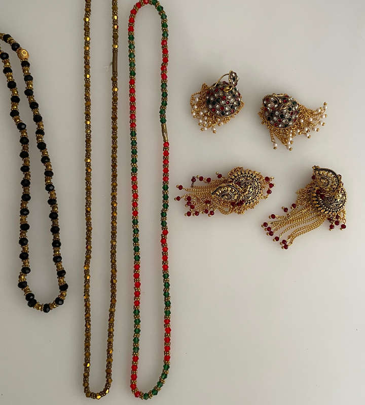Vintage HUIMEI JEWELRY Set  2 Pairs Eastern-Style Earrings & 3 Necklaces in Velvet Box