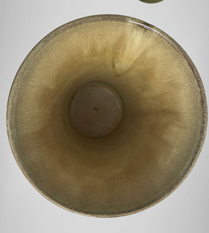 Heavy Vintage Studio Pottery Vase  Drip Green Glaze Ribbed Base  20cm High  Unmarked Art Pottery