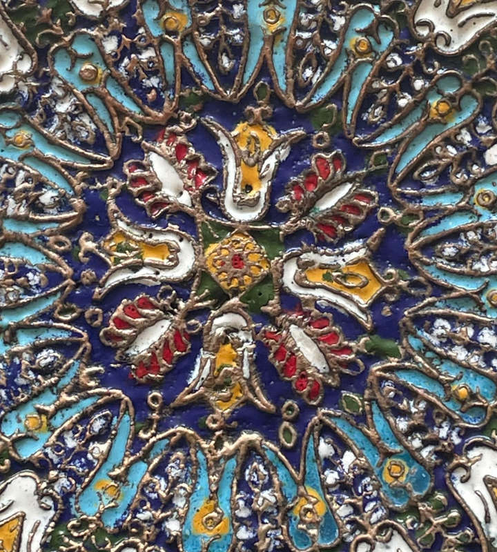 Reserved Byzantine-Style Mosaic Wall Plate  Greek Cloisonné Floral Metal Dish, 19.7 cm