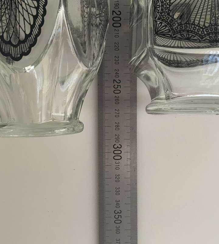 MCM Pair of Vintage Belgian Glass Carafe Bottles with Stoppers  0.75L & 0.5L  Retro Barware Décor