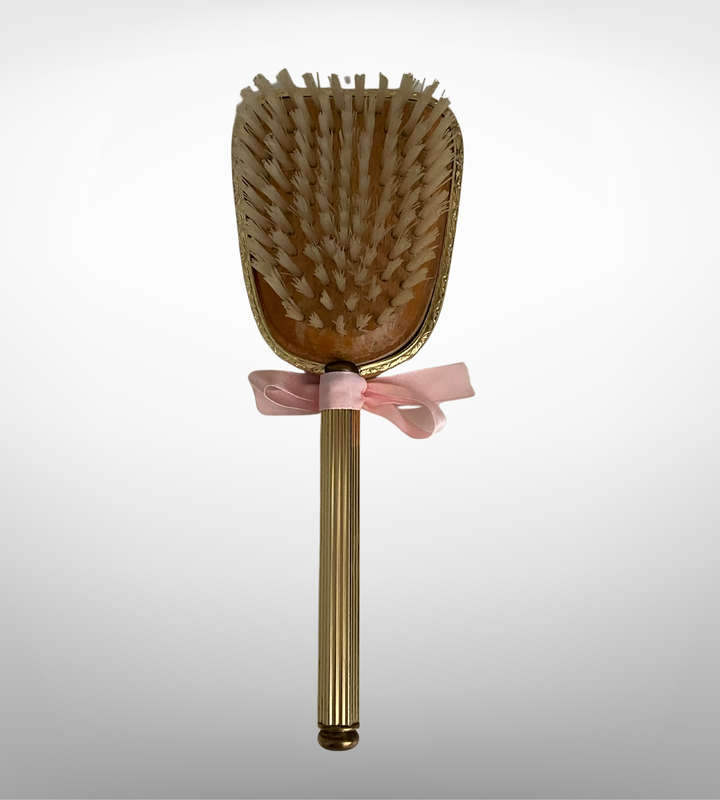 Restored Vintage Vanity Set - Hand Mirror, Brushes & Glass Jar with Black and Pink Coquette Décor