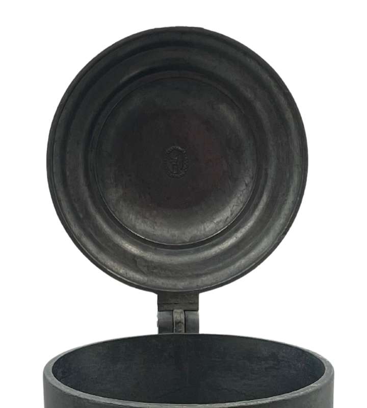 Vintage 1950s European Pewter Tankard with Flat Lid and Raised Relief Scenes  Angel Quality Mark