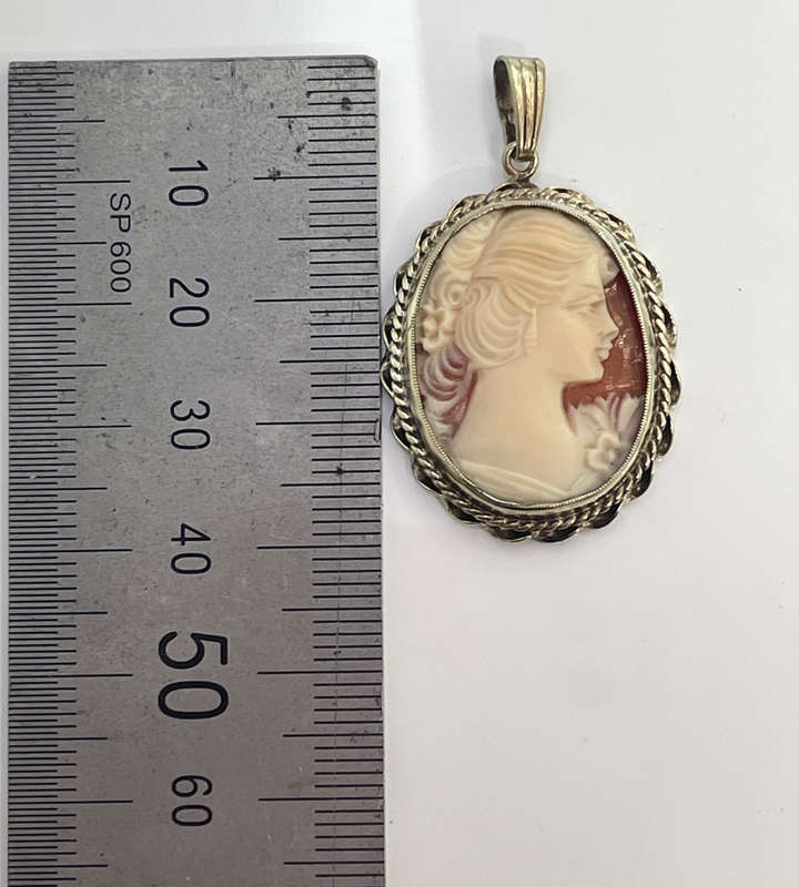 Vintage Cameo Pendant  Marked SILV, Gold-Tone, 39mm  Classic Lady Portrait- Reduced