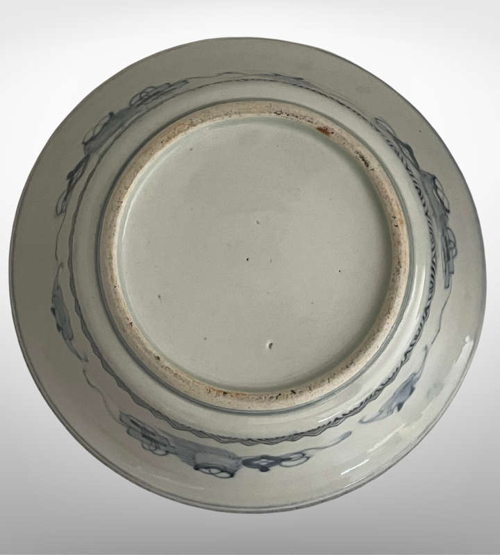 Late Ming Dynasty Blue & White Hand-Painted Stoneware Bowl  22cm