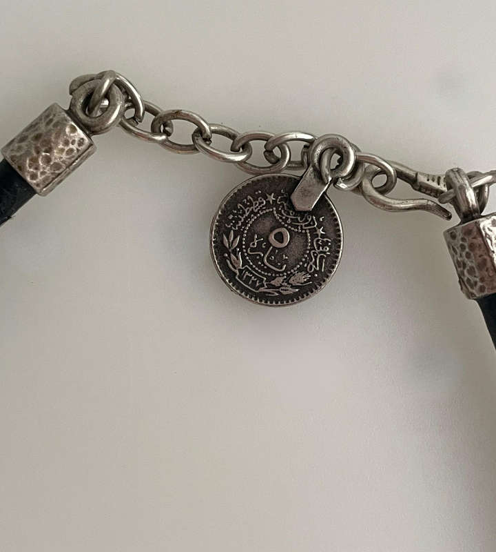 Vintage Osmanli Taki Pewter Choker  Turkish Statement Necklace, Ottoman Coin Fob, 41cm + 8cm Extens