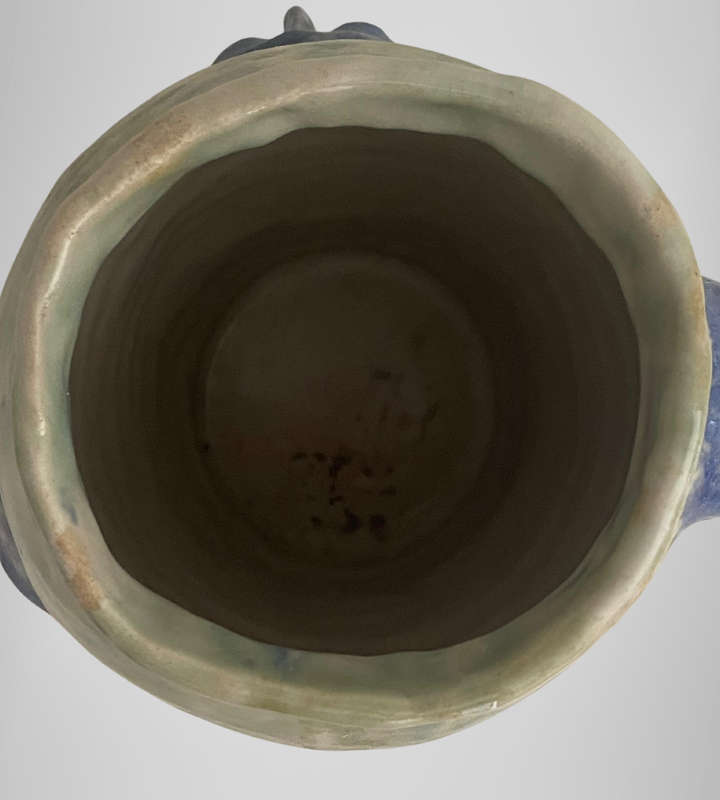 Unique Unmarked Stoneware Vase  Four Faces  Super Heavy Glaze  Brutalist Pottery- Studio Pottery