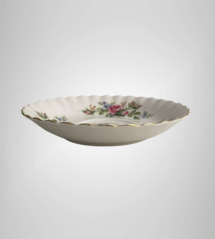 Royal Albert Bone China "Moss Rose" Coupe Saucer  1950s Floral with Gold Trim  140mm