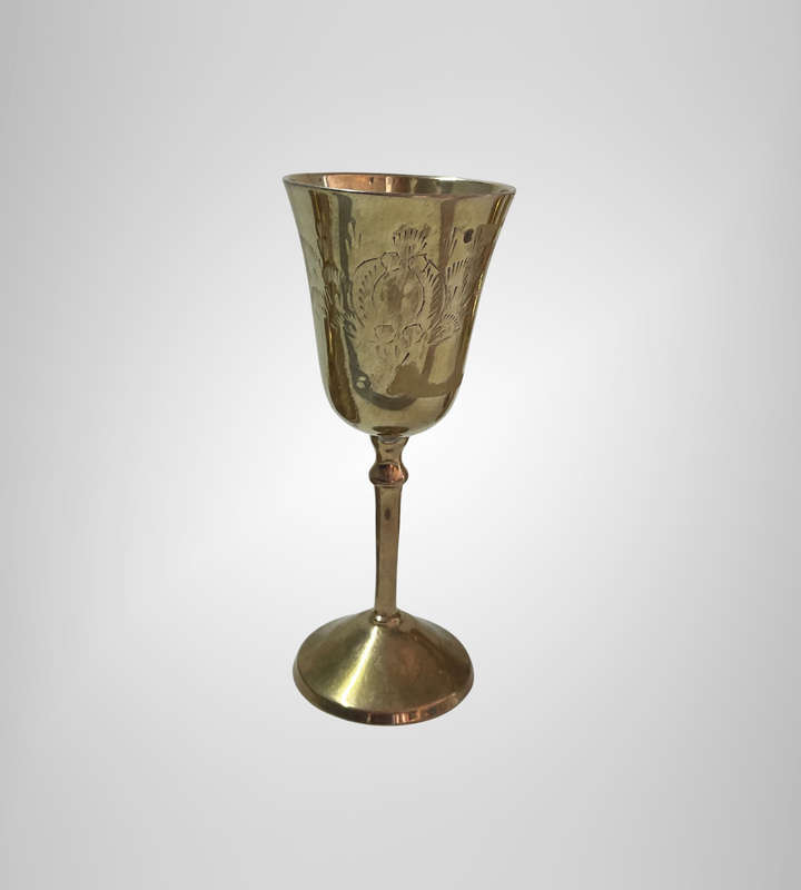 8-Piece Vintage Brass Set  Made in India  Includes Vases, Goblets & Tray  Approx. 12cm Vases