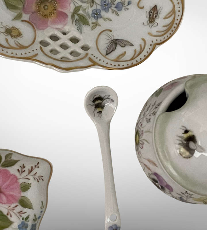 Hand-Painted Décor Collection by Marianne Fortgens (2001-2005) - Small Plate, Jar with Lid & Spoon,