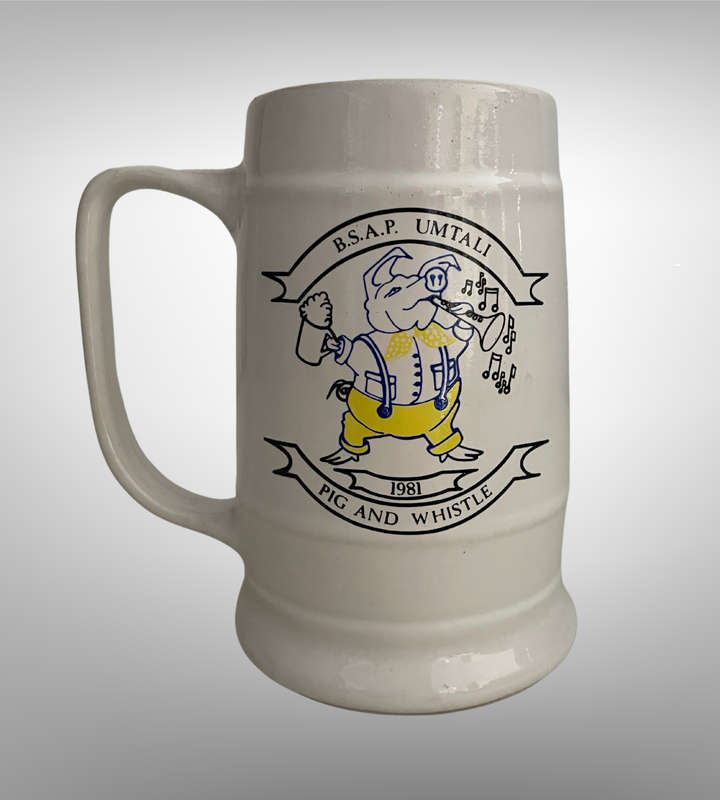 B.S.A.P. UMTALI 1981 Pig and Whistle Beermug  Vintage Commemorative Mug from Rhodesia