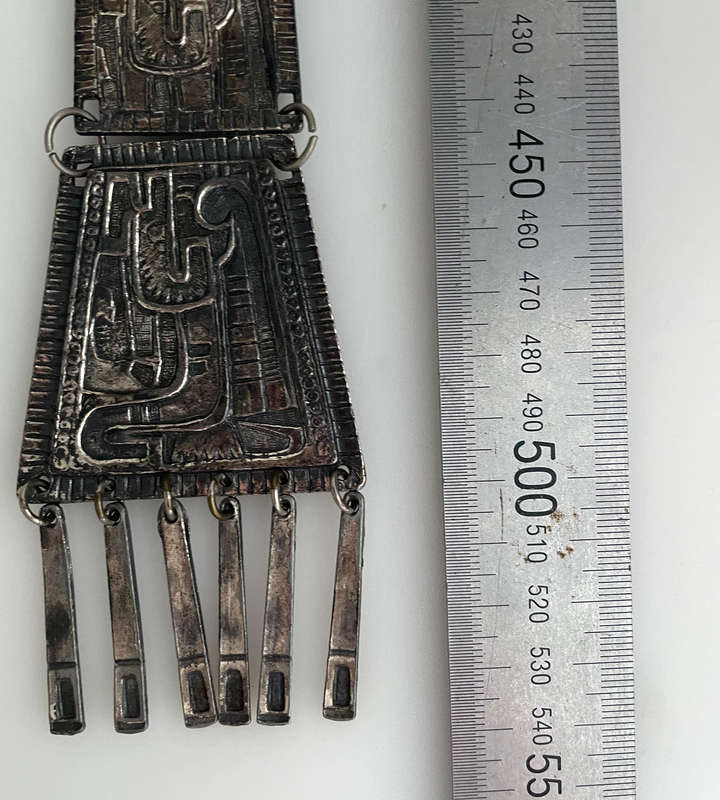 Vintage Brutalist Tribal Pendant Necklace  Long Abstract Metal Design (37cm Drop, 54cm Total Length