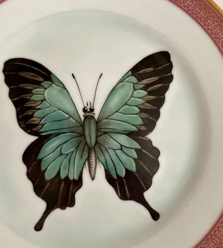 Set of 2 Hand-Painted Butterfly Side Plate Sized Wall Décor Plates by Daphne Karlson (2003)