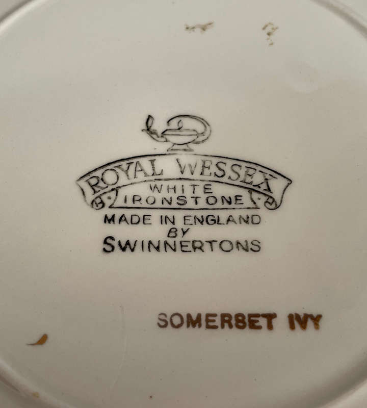 Vintage Royal Wessex Swinnertons Dinner Plate  Somerset Ivy Pattern, White Ironstone, c.1962