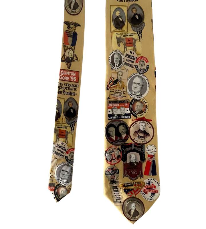 Vintage Museum Artifacts Democratic Presidential Campaign History Silk Men's Tie - Election Memorab