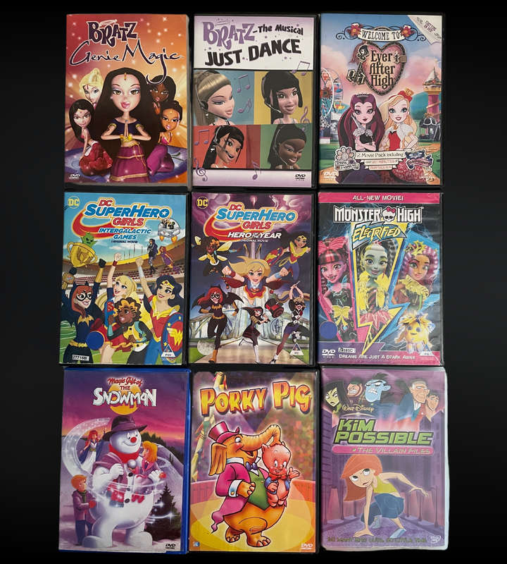 Clearance sale - 60+ Kids' DVDs | Girly Animated Bundle | Barbie, Bratz, Dora & More | Used