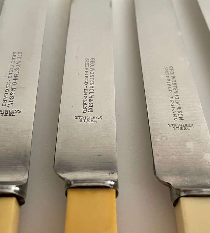 6 Sheffield-Made Knives  3 Taylors Eye Witness Butter Knives in Original Box & 3 George Wo